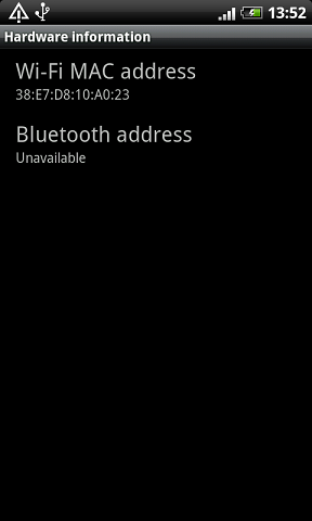 [Android 'Hardware information' screenshot]